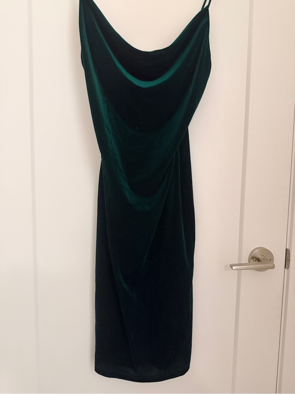 Emerald Green Velvet Cowl Neck Midi Dress